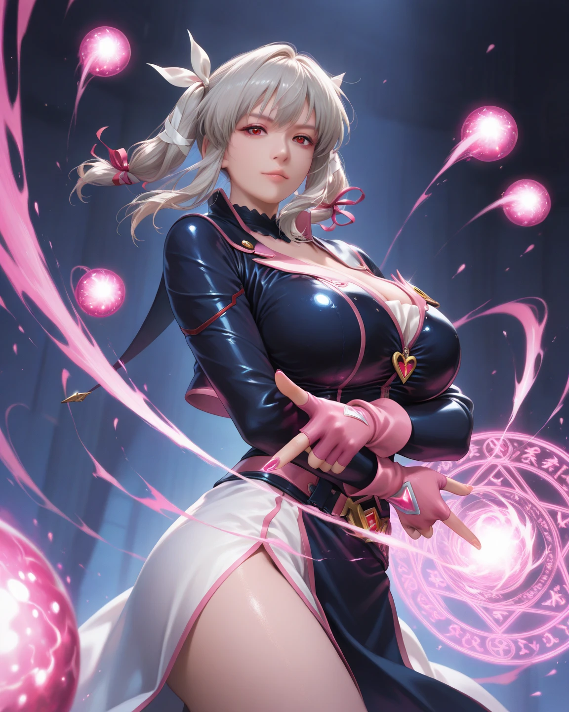actual, , white hair, big eyes, Smile,open mouth,big breasts,glowing eyes,open lips, blush, daytime,background orc ears,Fox fairy,Kimono decoration,sexy,exposed,charming smile,Half-dressed kimono,white fox ears,White pink fox tail,high thigh slit,,Exquisite background,Mature,red background,Warm colors,red sleeves,Bright colors,white hair,Sense of lens,Lying in bed,Mature women