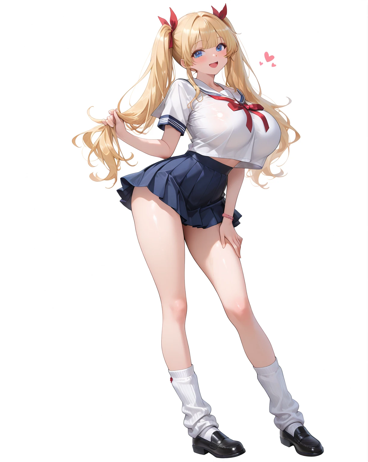 <lora:masamune_shirow_v0.5_065_v0.3_035:1>
1girl, shiny skin, deep skin, skindentation, thighhighs, thick thighs, narrow waist, skinny, wide hips, huge breasts, crop top, sailor collar, microskirt, pleated skirt, panties, ;o, wavy hair, very long hair, blonde hair, red neckerchief, blue skirt, short sleeves, glistening skin, bra visible through clothes, cleavage,, masterpiece, best quality, highly detailed