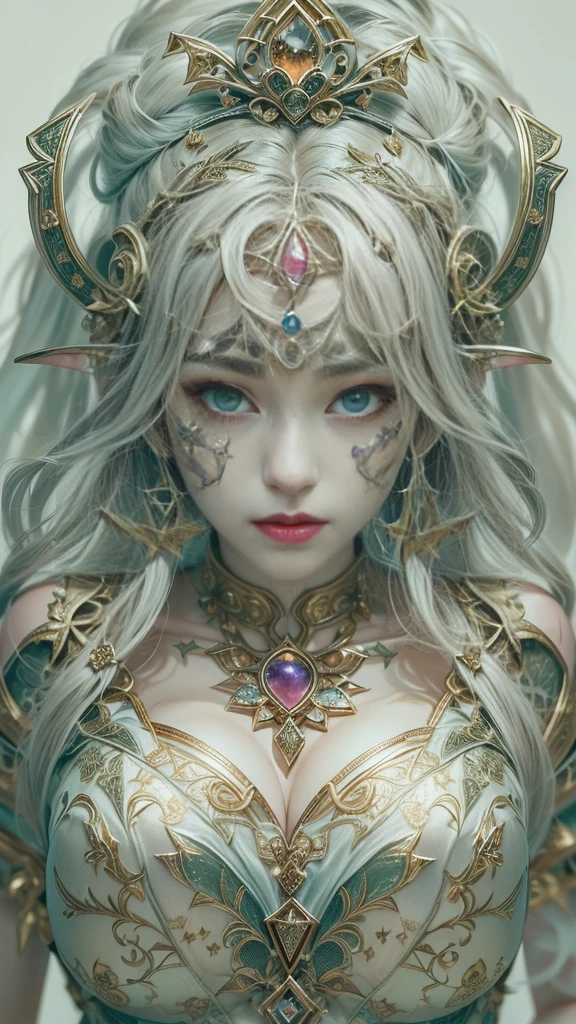 masterpiece,highest quality,Ultra high definition, The Goddess Themis, Greek mythology,((Forehead hair)),white hair,,deep brown eyes, white draped robe, scales, (Deep brown eyes), attractive, milf