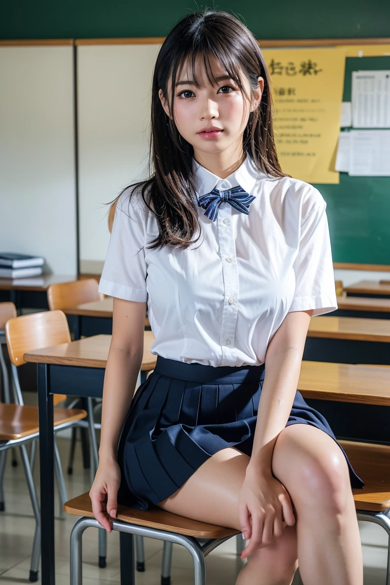 Tabletop, highest quality, Japanese Girls,One Girl, 8k, RAW Photos, highest quality, Tabletop, Debtdebt:1.2, Highly detailed RAW color photos, Professional photos, (Realistic, Realistic:1.37), (Highly detailed skins:1.2), Ultra-high resolution, (Lenz 50mm), (debt/1.2),Exquisitely drawn eyes,Gazing at the audience,
One Girlと別れる (Many elderly people:1.4), Beautiful Face, cute,(smile:1.05),(20-year-old, Wide Hips,Straight hair, (short hair), iris, white and fine-grained skin,Small Mouth, high cheekbones (meaning), Sexy pose,(Leaning forward:1.3),(The to the debtW:1.1),White panties、Korean Idol、Nogizaka Idol、Carving an idol pose、Adult、、(Tabletop, highest quality:1.3), (Ultra-fine 8K CG:1.2), (Ultra-realistic:1.35), (Realistic:1.45), (Realistic:1.4), Cowboy Shot,
Beautiful Japanese Women, 22 years old, Supermodel, Japanese Idols, , (Sitting at a desk:1.1), (school uniform:1.4), (Skirt flip:1.6),
(School classroom background:1.1),