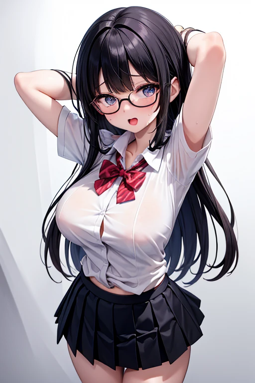 anime girl with glasses and a bra top posing in front of a window, seductive anime girl, Beautiful charming anime teen, attractive anime girl, anime moe art style, with glasses, beautiful anime high school girl, anime girls, a surreal , anime girl, anime best girls, beautiful anime girl, pretty anime girl, surreal, Wearing red, No belt