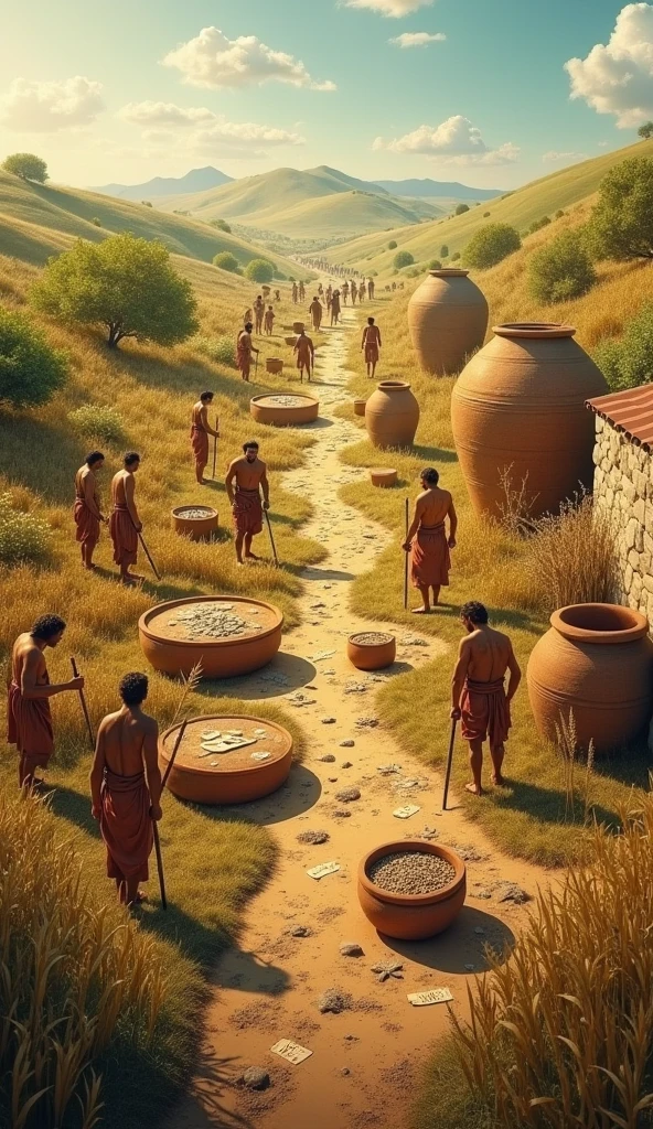 People bartering in the Neolithic period