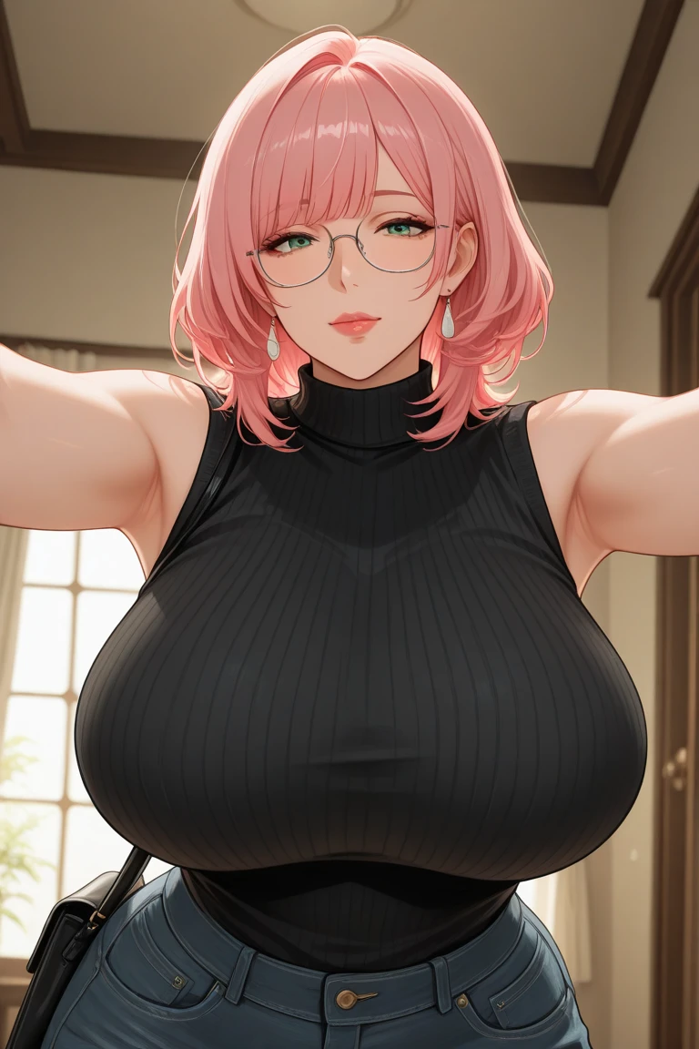 Room surrounded by red roses、In the dimly lit chamber、nsfw、Bedrooms、A sexy、without socks、(((body preto)))、embroideries、Ren Hao、red glasses(((red glasses)))、shorth hair、bob cuts(((bob cuts)))、gazing at viewer(((gazing at viewer)))、focus on tits、shorth hair bob, Thin Platinum Pink Hair, Bright Pink Platinum Eye,red glasses、Colossal tits、large full breasts、Copo L、,best qualityer,high resolution,1 girl in,cowboy shot,from low,housewife,25 years old,pale skin,curvey,Formula Fine Arts, Master Pieces, sharp focus, (comely, Beautiful and beautiful beautiful 1.3), Anime comely Girl, Delicate and beautiful platinum pink hair:, Olhos e rosto delicados e comelys, realisitic, ultra detali, comely Girl,First work Official Art, Masterpiece artwork, sharp focus, (comely gorgeous cute western woman:1.3), (comely cute western woman:1.3), Western beauty, Delicate comely Hair and Eyes and Face, realisitic, ultra detali, a beautiful girl, A slender, Beautiful breasts and big buttocks, Keep your mouth closed、smiling、he used to smile, ((Smile with your eyes, open both eyes)),, Short hair with a bob cut、sexy facial expression、、Crumpled bangs、detailed platinum pink hair、bright pink eyeasterpiece artwork、maximum quality、high resolution、only、Colossal 、elven ears、
