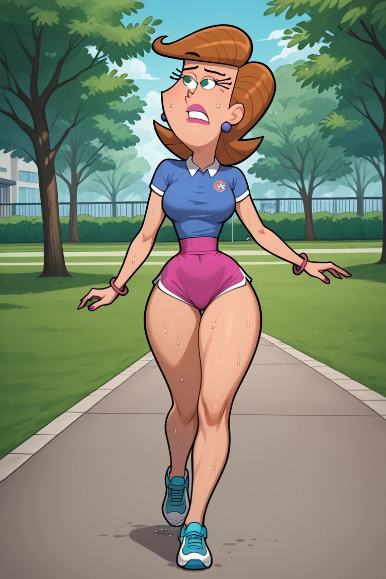 high quality, 50mm, bokeh, 1girl woman, full body shot, a breathtaking mesmerizing diaper woman jogging in the park