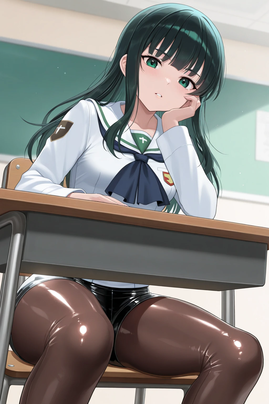 score_9, score_8_up, score_7_up, score_6_up, score_5_up, score_4_up, (source_anime),Young Girl, spread legs, tactile hair, black hair, Glasses, classroom, huge tits, black pantyhose, open shirt ,shirt, brainwashing,empty eyes, Sweaty, Drooling, cum in mouth (((NSFW)))((question mark))((face close-up))