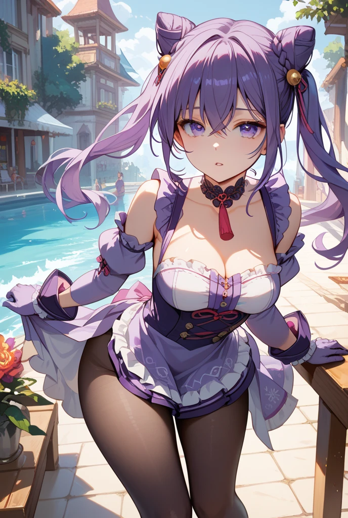 NSFW , lake , tree , sitting on rock, night , keqingopulent ,smile , detail background , boobs uncensored , show nipple