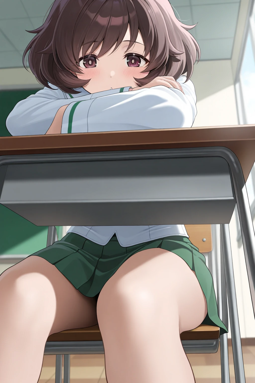 (Realistic, photo Realistic:1.2), ((Highest quality)), Shift the center of gravity backwards, Quite embarrassing, you_Kumiko_Euphonium Sound, brown_hair, short_hair, brown_eye, blush, Seraphim, 前hair, Bloomers, Gym suit, Sports boots, (Sit on the ground:1.4), Place your heels on the ground, (Spread your legs:1.2), 膝をExcellentげてしゃがむ, Put your butt on the ground, Black Penny Loafers, Beautiful facial details, Real human skin, Gentle expression, Front view, angle From below, Realistic, photoRealistic, Crouching in the schoolyard, whole body, (Looking at the audience:1.2), from before, From below, (Perfect hands, Perfect Anatomy), score_9, score_8_Excellent, score_7_Excellent, sauce_anime,
In the middle of nowhere, kumiko oumae, brownのeye, 茶hair, short hair, ウェーブのかかったhair, smile,
skirt, shirt, Long sleeve, , pleated skirt, Seraphim, neckerchief, brown skirt, White sailor collar, brown shirt, Kitauji High , red neckerchief,
indoor, classroom, corridor, Sitting, Chair, mechanical,
View your audience, Cowboy Shot, Dutch Angle, Dynamic pose, (Perfect hands, Perfect Anatomy),