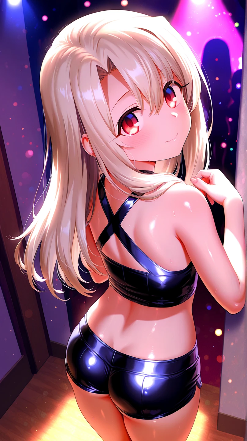 optimum，tmasterpiece，A high resolution，best qualtiy，hyper HD，super detailing，16k，natomy correct，Beautiful young cyberpunk girl，cute  face，airline，（（Scarlet eyes）），long eyelasher，Hanging eye corners，White skin of the，（small boobs），（Slim body），cyberpunk style，（（short  skirt）），skimpy revealing clothes, young blonde, night city, little prostitute, dominant little girl, blonde, twintail