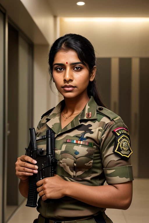 Indian tall strong woman, in skin colour police uniform