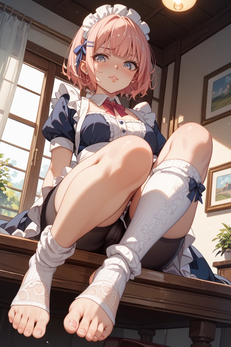 (nfsw:1.2),(1 girl),(Best Picture Quality, 8K, Masterpiece:1.3), (high school student:1.5), ((pink lob hair:1.1)), (bob cut),(swept bangs), (cute eyes, pupil black, iris skyblue, youthful face), (mole under right eye), (standard weight), (small breasts), (glistening skin:1.1),(pale skin:1.2),((sleeveless shirt)),(black pantyhose),(sweat),((fog skin:1.1)),(spread legs, legs up),(pussy juice stain pantyhose).