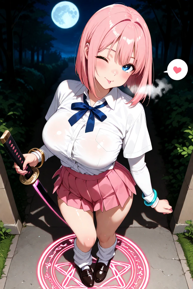 realisitic、top-quality、女の子 1 人、front look、Pink hair,Short hair,Saliva、Choker、orgasm,PVC gloves,(pink school uniform with open breast),Big breasts ,all-fours,profetional lighting, beautiful big arround ass, beautiful big breast,(pink mini skirt no panties),(((full body drenched very white sperm mucus fluids)))