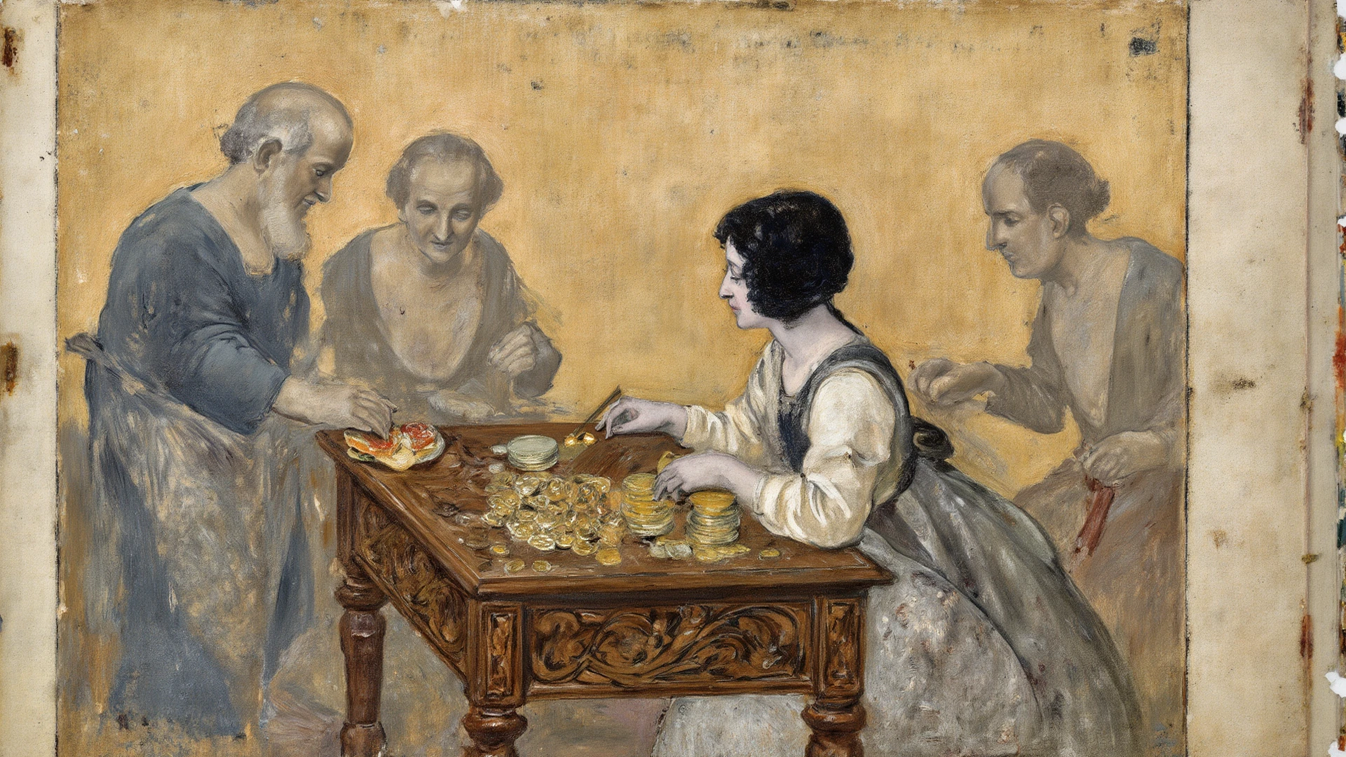 painting of a woman and child sitting at a table with a mirror, paul delaroche, in a high renaissance style, by Daniel Maclise, dominique ingres, in a renaissance style, inspired by Daniel Maclise, by Friedrich von Amerling, delaroche, inspired by Friedrich von Amerling, by Alexandre Cabanel, renaissance style