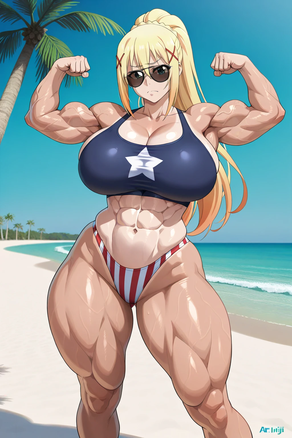 Woman in black bikini and small man in white shirt, weak and small man, thin and small physique, Very beauthful. , ,weak and defenseless man, small physique, , muscular ultraviolent woman, muscular and scary, absurdly huge physique, big muscles, extremely muscular woman, woman stepping on man, small man being stepped on by woman,