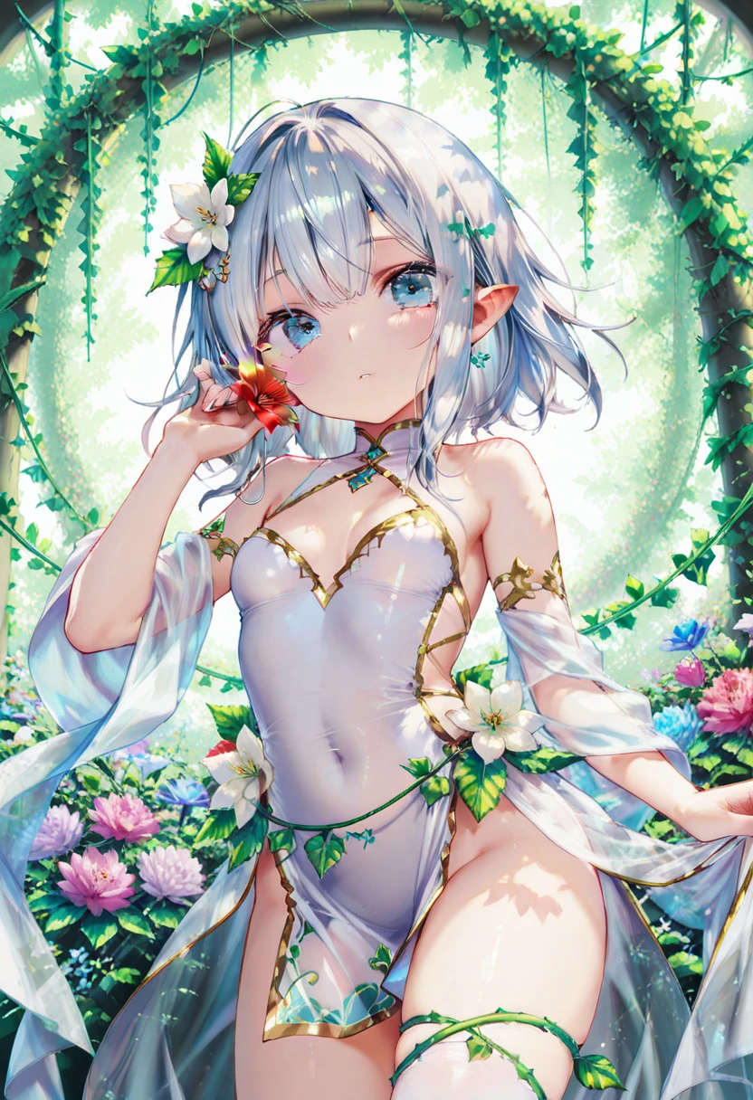 Best Quality, (cute petit girl:1.3), flat chest,Beautiful pink eyes、Lori、(Cuteness beyond limits),(White underwear),lovely thighs,is crying,,Expose panties、(Cute underwear:1.3) 、Exposed bra