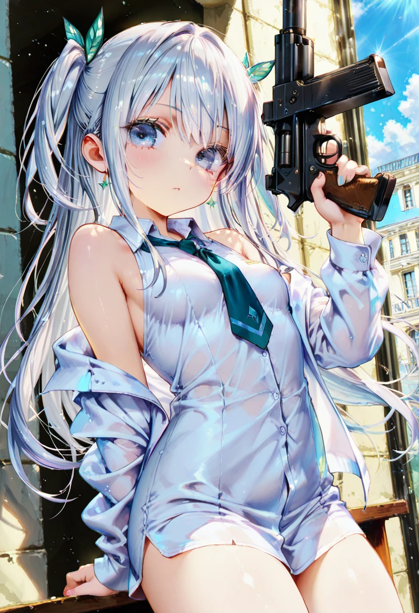 one-girl, loli, cute , (small breasts), long hair, thin leg, mess up hair with hands, middle School girls, Black panties are exposed