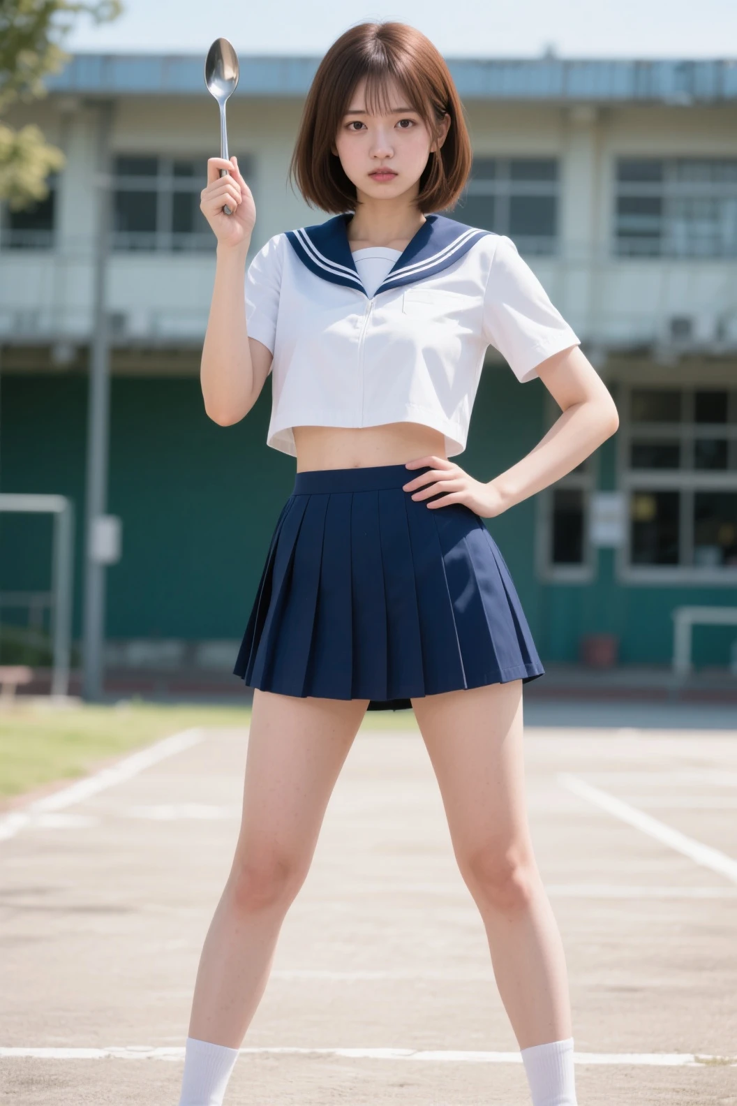 8k UHD、Digital single-lens reflex camera、High resolution、shallow depth of field、Natural light、(((sailor suit)))、(((Dark blue super mini skirt)))、(((full body shot)))、small person、(((young face)))、1 Japanese girl、16 years old; beautiful girl、(black hair)、(((brown eyes)))、Glossy skin、smooth thin hair、long hair、detailed background、highly detailed eyes and face、clear eyes、cute smile、Calm atmosphere、(((climb the stairs)))、(((detailed small breasts)))、(((beautiful eyes)))、petya pie、children `s、(((tight thighs)))、(((white panties)))、(((angle from below) ))、(((detailed lips)))、(((The skirt is fluttering)))、beautiful shining legs、((nsfw))