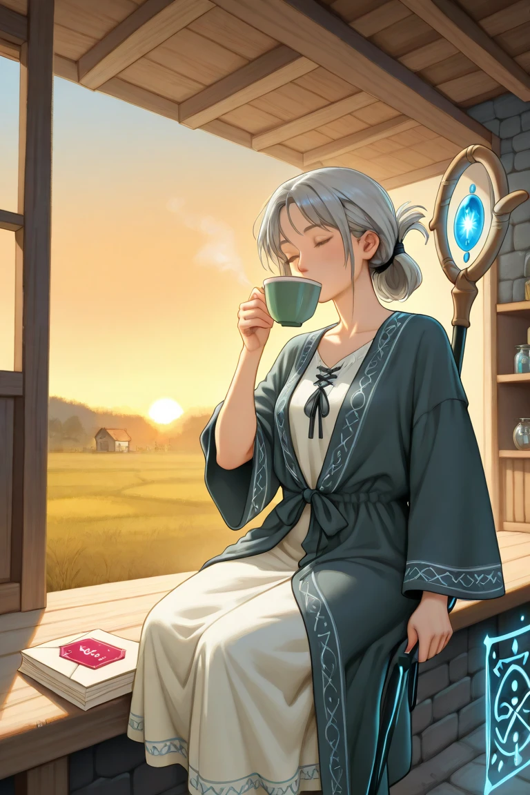  light blue hair, cake strip, Cute green eyes, Beautiful Mouth, 1,60, medium chest, sitting on a large chair in a courtyard 