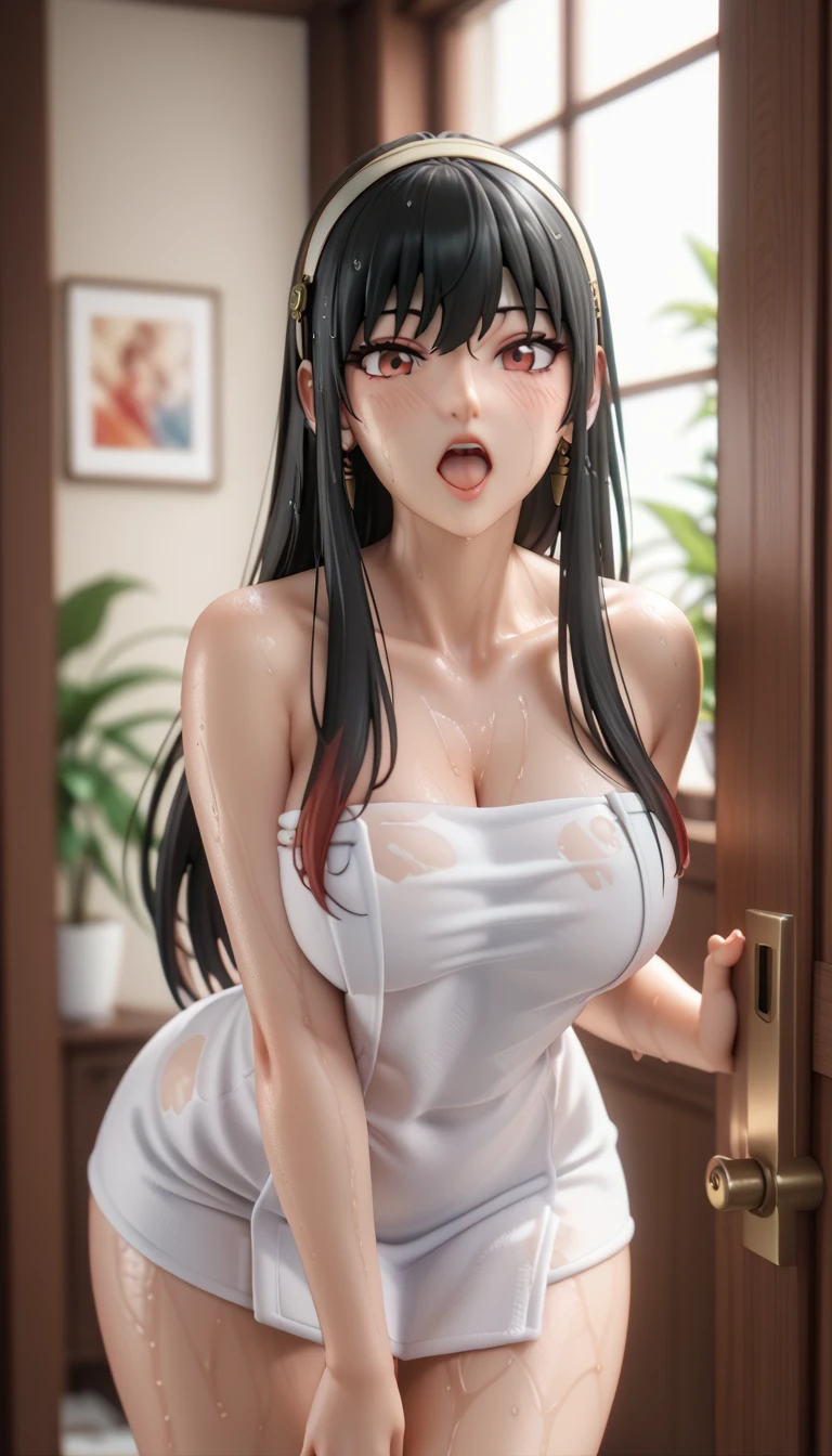 (masterpiece:1.5),(best quality:1.5),(high resolution:1.5),(8k:1.5),(perfect face:1.5),(beautiful detailed eyes:1.5),(Cowboy Shot:1.5) ,(extremely detailed face:1.5),(perfect lighting:1.5),(extremely detailed CG:1.5), (perfect hands:1.5),(perfect anatomy:1.5),,(perfect body:1.5),(perfect hands:1.5),(perfect fingers:1.5),(full body:1.5),(fighter:1.5),(1woman:1.3),(megami magazine:1.25),pale skin,(large breasts:1.2)(large ass:1.2)sarasvati,(black long hair:1.2),(red eyes:1.2), ,(white naked apron:1.2),looking at viewer,(sexy look pose:1.5),(cameltoe:1.2),,(clothed:1.3),(:1.2),(wet:1.1),(sweat:1.2),room