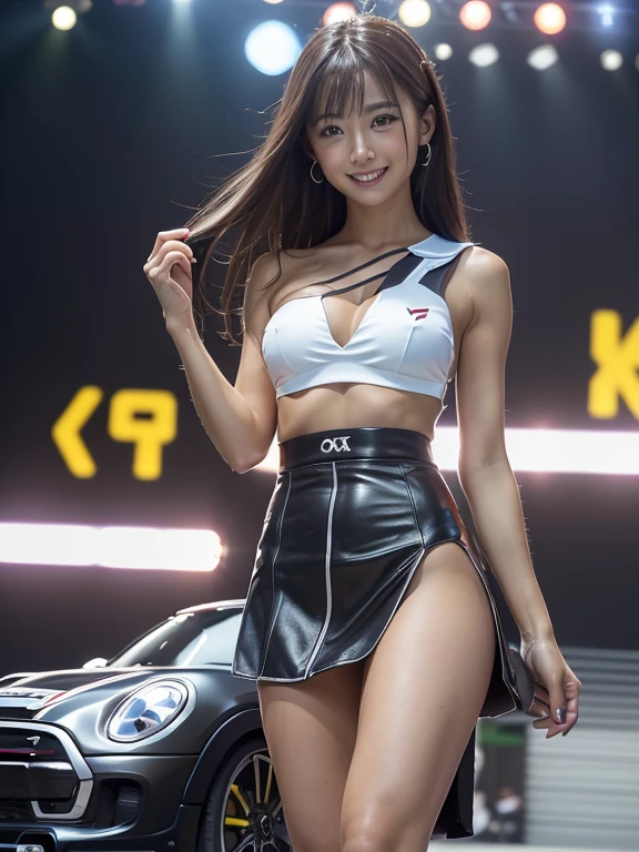 Giant beauty created using gene editing technology:1.3，Attractive Shandong female model，elongated face:1.3，Highlighting the extremely exaggerated feminine muscular and strong body，Future Technology Mechanical Suit，Future technology mechanical high heels，Get down on one knee，Sexy belly:1.3，，Crotch，Smile，Perfect iris，Top quality，16K，Ultra-high resolution，Top-level detail presentation，real picture，Sony Master Lens