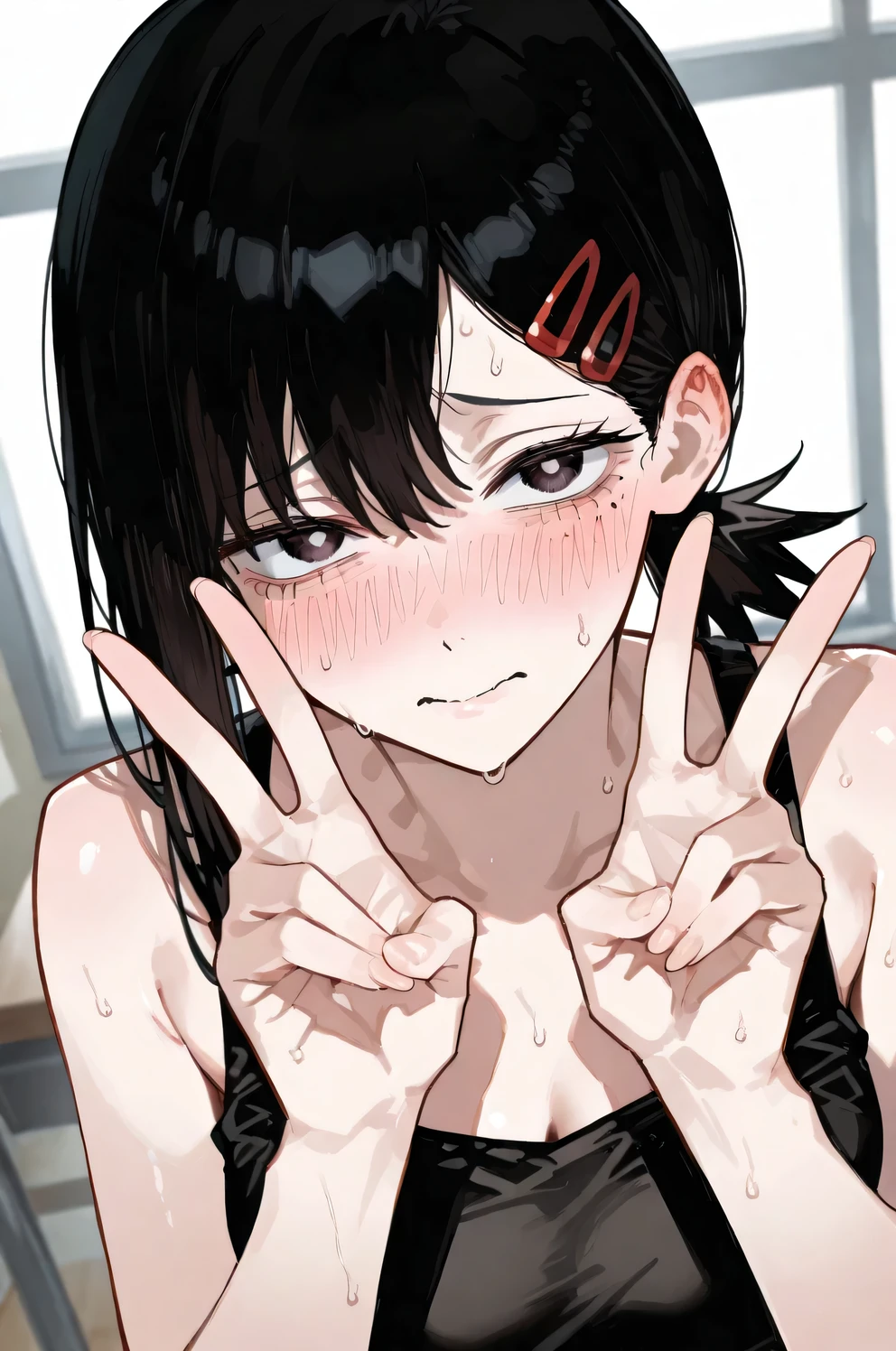 Higashiyama Kobeni(Chainsaw Man)、Double Peace Sign、embarrassed