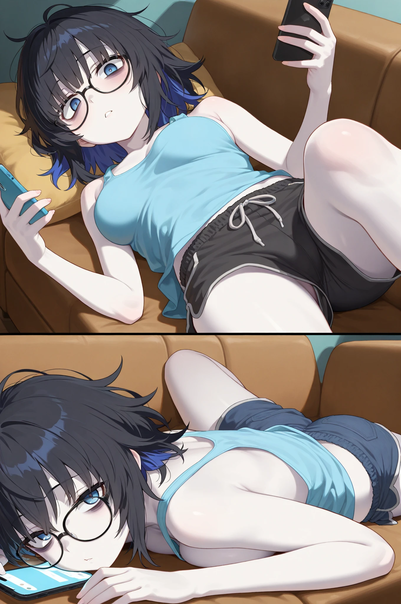 Girls blackmailed by peverted leak pictures lewd sexy embarrassing navel flat chest tight panties on her phone