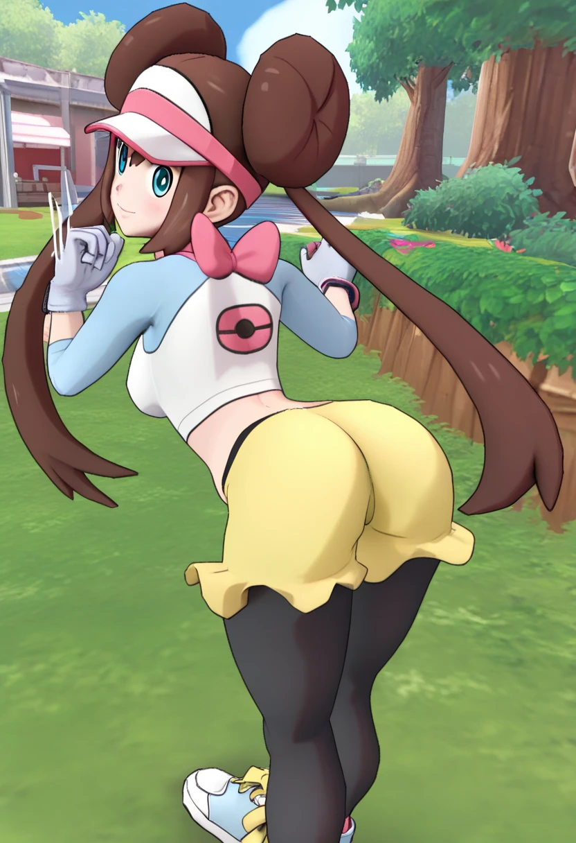 candace_flynn, medium hair, orange hair, dark blue eyes, white skirt, red shirt, white shoes, sleeveless, red socks, red belt, ass, from behind, tight ass, tight clothes, shexyo, upskirt , spread ass, looking on viewer, facing away, tight panties, ass zoom in, down view, 