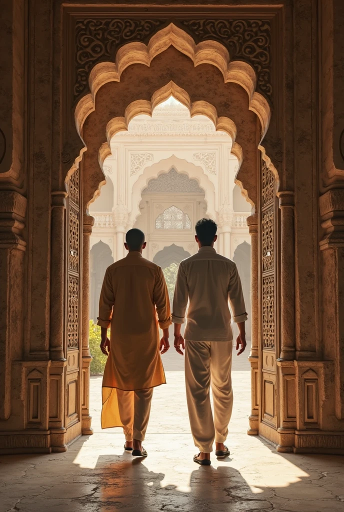 Poor young man and his friend coming to the fort for the first time 500 years ago in India 