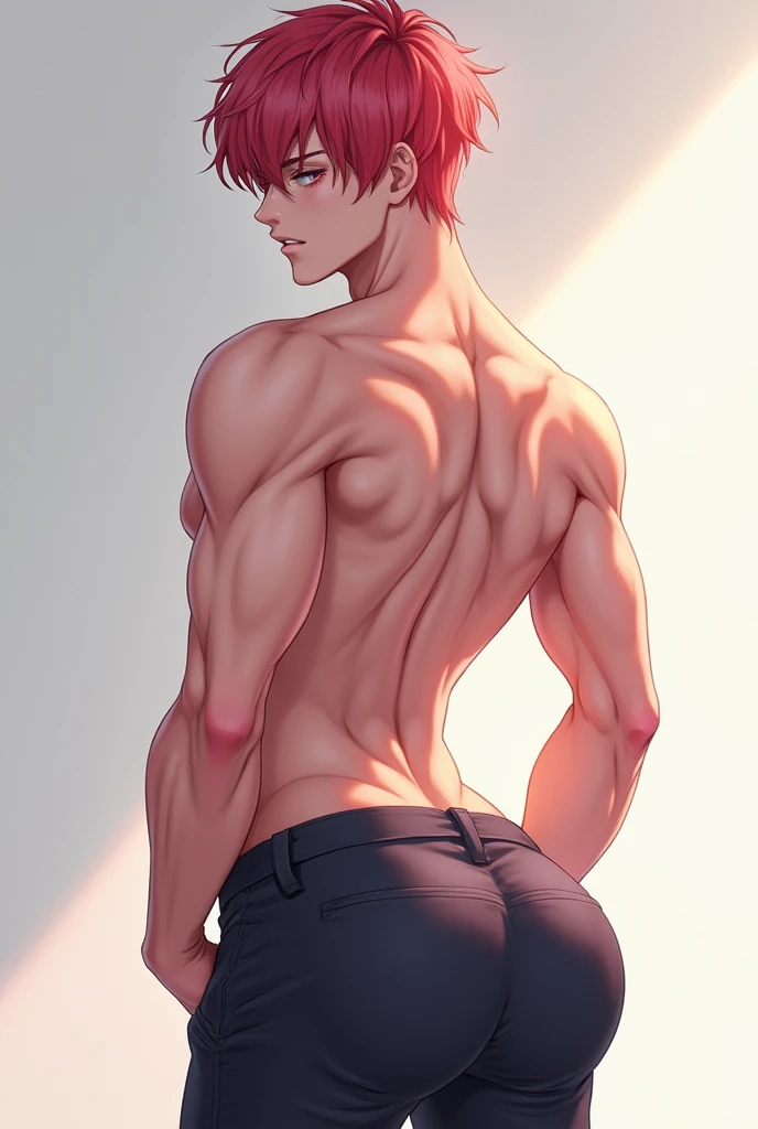 back view, demon back, back, full body in image, simple hair, full naked man, naked body, male body, short hair, slender body, hot body, sexy male body, dinamic pose, six patch. detalied pose, body, simple background, expressive face, focus on face, line art, sketch