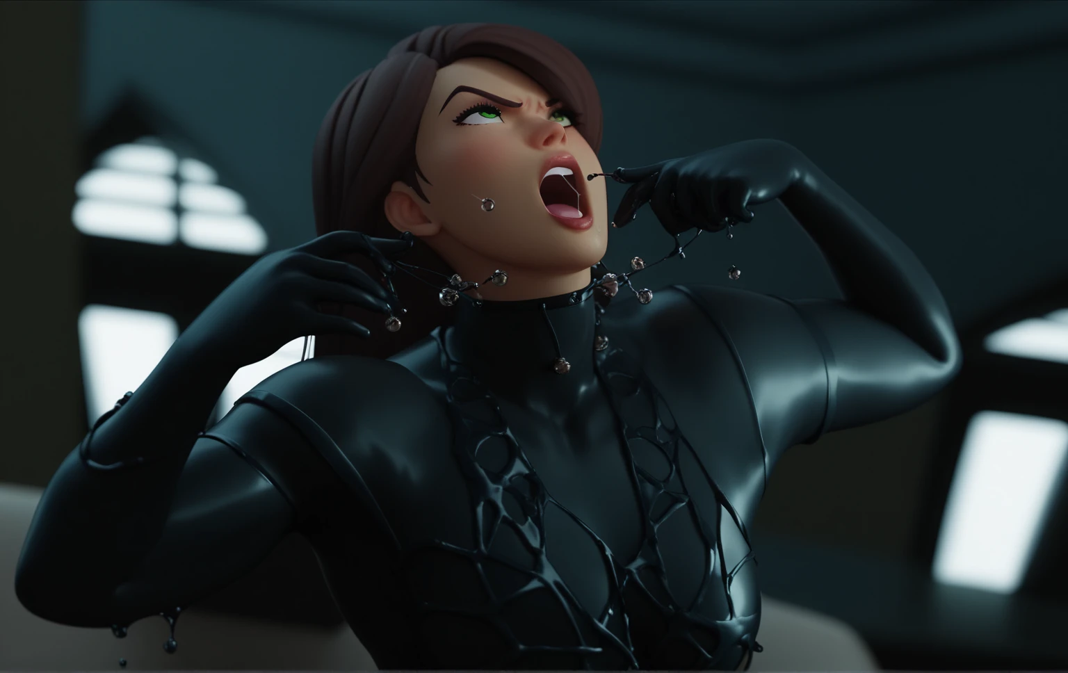 Her full body is shown giving a Blowjob, She is sucking on a man's penis, she is biting into a man's penis with her sharp fangs, she is also a cannibalistic sexual demon, she has a perfect face with full libs and razor-sharp fangs, They are in a old creepy house in the bedroom and she is on top of the man, realistic blood on the man'loody, and violent, Her Full body is shown on a bed with a man as she is on top of him biting into his with her sharp fangs, realistic blood, perfect eyes, Perfect anatomy, realistic, gore, realistic skin and flesh, she is a vampire who feeds on innocent men, she is a virgin killer, she is biting deep and hard into his with her sharp vampire fangs, blood is dripping from his , she is trying to bite his off so that she can eat it, she has very sharp vampire fangs, she has a perfect athletic body, she is skinny with small perky boobs, she has abs and defined muscles, her skinny body is perfectly proportioned, she has a crazy look in her eyes, she is a sexy sadistic addict , a sexy tight dress with Long black stockings, she also is wearing black high heels with red bottoms, there is blood everywhere as she is biting into his with her sharp fangs. She has a perfect face, perfect eyes, and perfect bone structure, she has a skinny body with defined abs and muscle