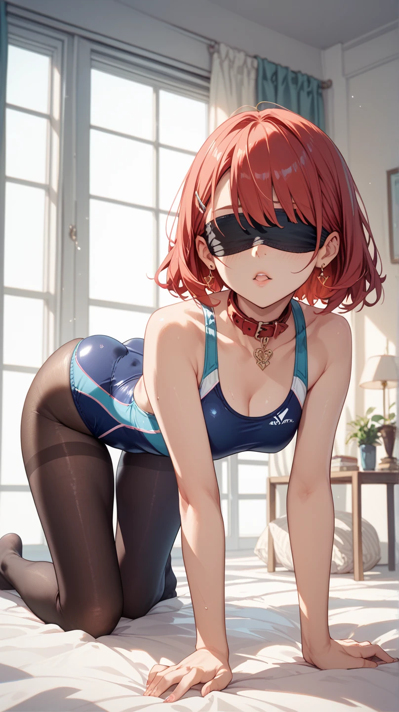A girl is posing for a photo, cute小学生の女の子, ((Shiny skimpy blue micro bikini:1.4)、(Black knee-high stockings:1.4))、 Earrings、
(((超High resolution)), ((highest quality)), ((masterpiece)), (Very detailed), (High resolution), (Beautiful sparkle), (High detail), (Anatomically correct)), ((Realistic)), ((The best CG)), Highly detailed art, CG illustration, 16k, 1080p, Oil paints:1.2,
(((One Woman))),
(Symmetrical facial features:1.4, Perfect Face), Beautiful clavicle, (Beautiful fingers), (Beautiful breasts, ((Small breasts))),
Beautiful body, Beautiful thighs, Beautiful legs, Perfect round ass, (((Detailed skin, Oily skin, Textured skin, Beautiful Skin:1.4))),
(((Baby Face, cute, 7 years old))),
(Droopy eyes, Expression of fine eyes, Beautiful and delicate eyes, Sparkling eyes, Eye Reflexes, Dark blue eyes),
(Beautiful Nose,Thin Nose),
(Glossy lips, Beautiful Lips, Thick lips),
(Beautiful Hair, Shiny Hair, Shiny Hair), Hair fluttering, (Red hair, Hair that hides one eye:1.4、Pixie Cut:1.4),
break
((Grin、Put your hand to your mouth, View Viewer, Half-closed eyes)),
((Bedroom、Sunshine、standing split:1.4)), ((Angle from directly below, whole body))