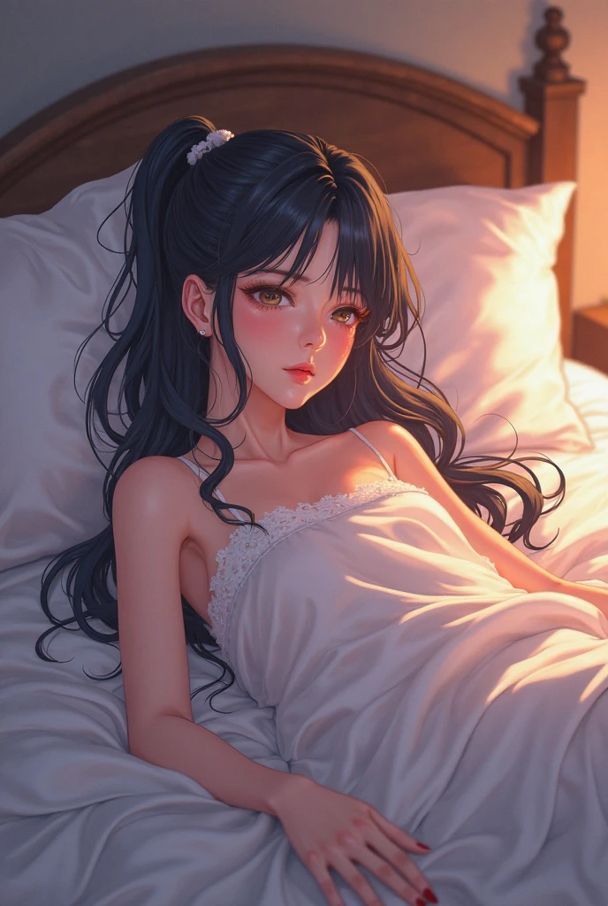 beautiful girl with realistic black eyes, pale skin, mid-length black hair, cum on perfect face, perfect eyes, wearing sheet sundress, highly detailed, comprehensive cinematic, digital painting, 8k, cinematic lighting, best quality, highres, detailed work, post-processing, perfect result, hyper realistic