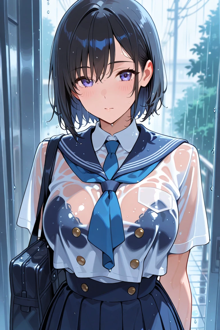 Striped, undressed Sailor Mercury covered in translucent slime and sweat