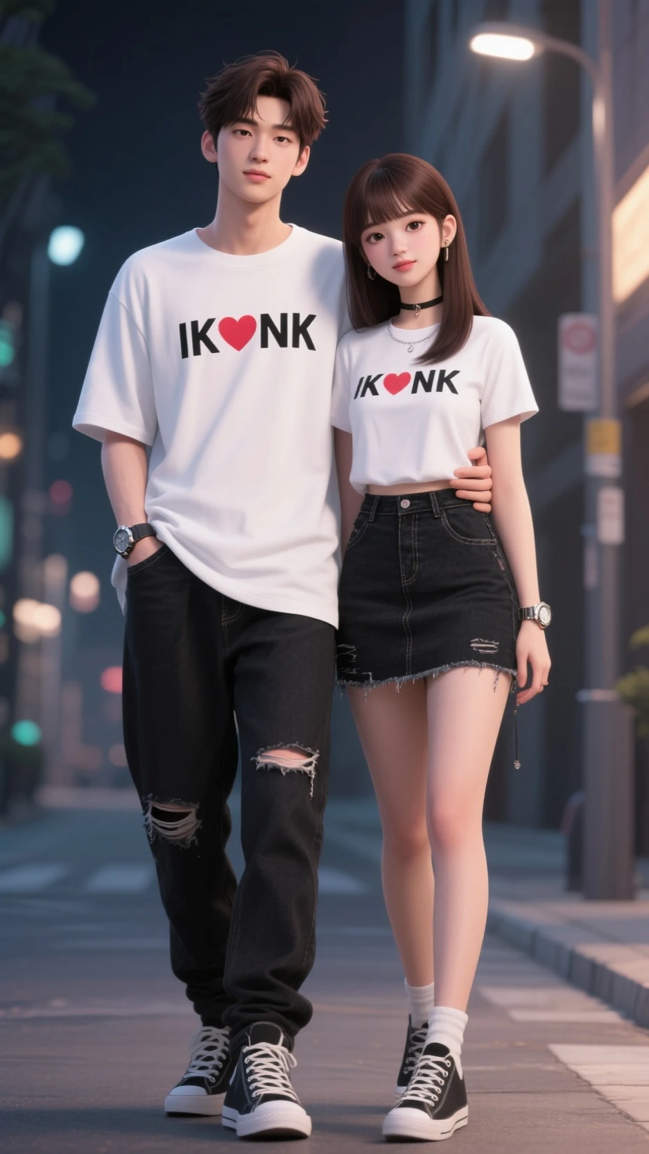 Sad T-shirt skirt female kindergartener holds a man to her chest man stroking sit