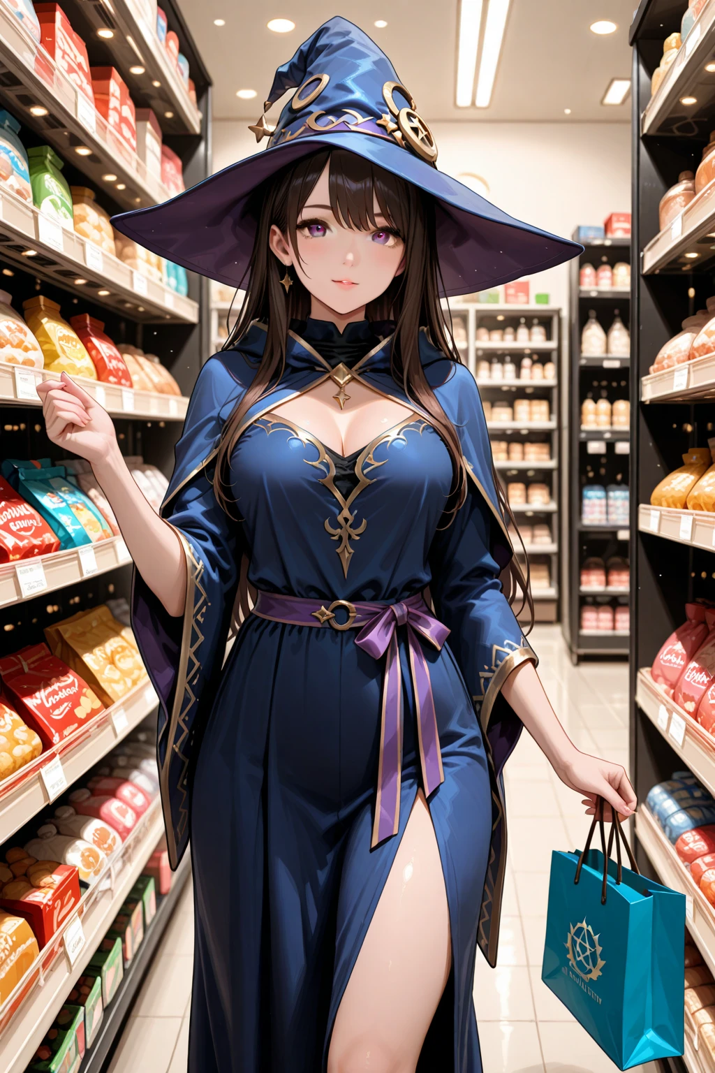 (masterpiece),(intricate details),1girl,mature female,pale skin,large breasts:1.49,upset _face,
BREAK
monamegistus, <lora:monatest:1>, mona, blue eyes, hair between eyes, twintails, very long hair, purple hair, hat, (small breast:1.2), witch hat, BREAK black bodysuit, black gloves, blue sleeves, bodysuit, capelet, covered navel, detached sleeves, gloves, high heels, leotard, long hair, long sleeves, multicolored sleeves, purple capelet, purple sleeves, strapless, strapless leotard|,
((reclining on the A lively outdoor market delights the senses, with stalls overflowing with fresh produce, aromatic spices, handmade crafts, and the lively banter of vendors and customers.)),((upper body,portrait)),from above:1.2,depth of field,looking at viewer
BREAK
moon,night,meteor,cinematic lighting,((cumulonimbus)),