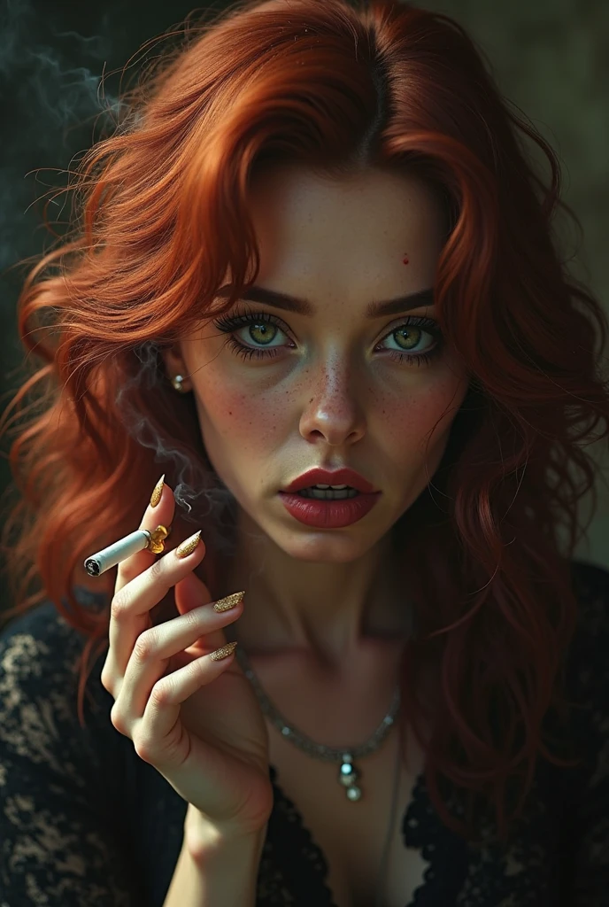 Hot redhead smoking