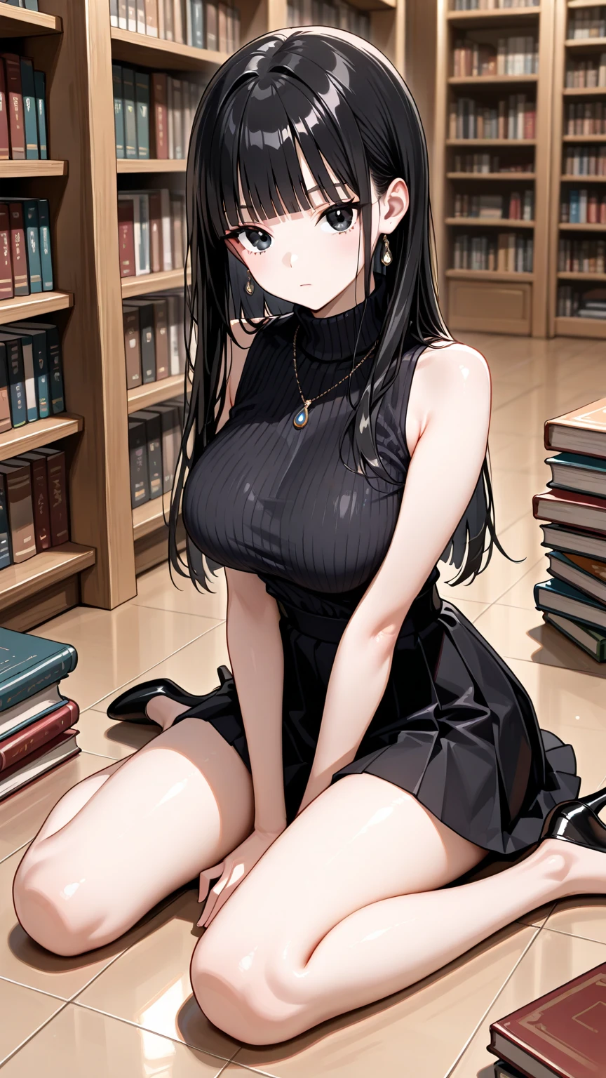 portrait, solo, 1girl, looking at viewer, smile, blush, large breasts, lens flare, One_shoulder_dress - A dress with straps or shoulder joining seams only on one shoulder; the shoulder is laid bare on one side., haunted library <lora:cosplays_style_v01:0.5>