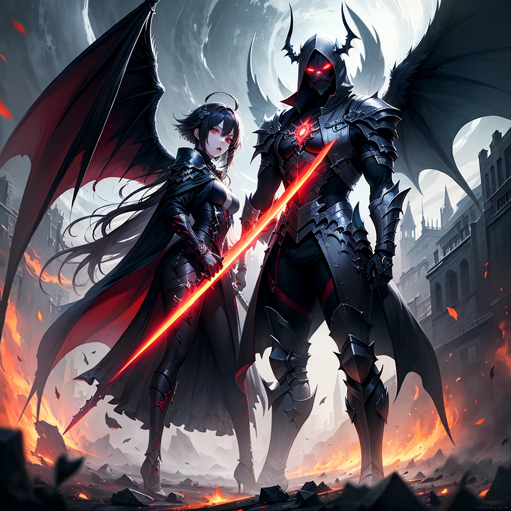 Fine, (Best Illustration), 8k Resolution, Intricate Details, Best Quality, Realistic, Ultra Detailed, Best Lighting, Best Shadows, Ultra HD, A Necromancer, Night, Magic, Dark Style, Vampire, Bat wings, red glowing eyes