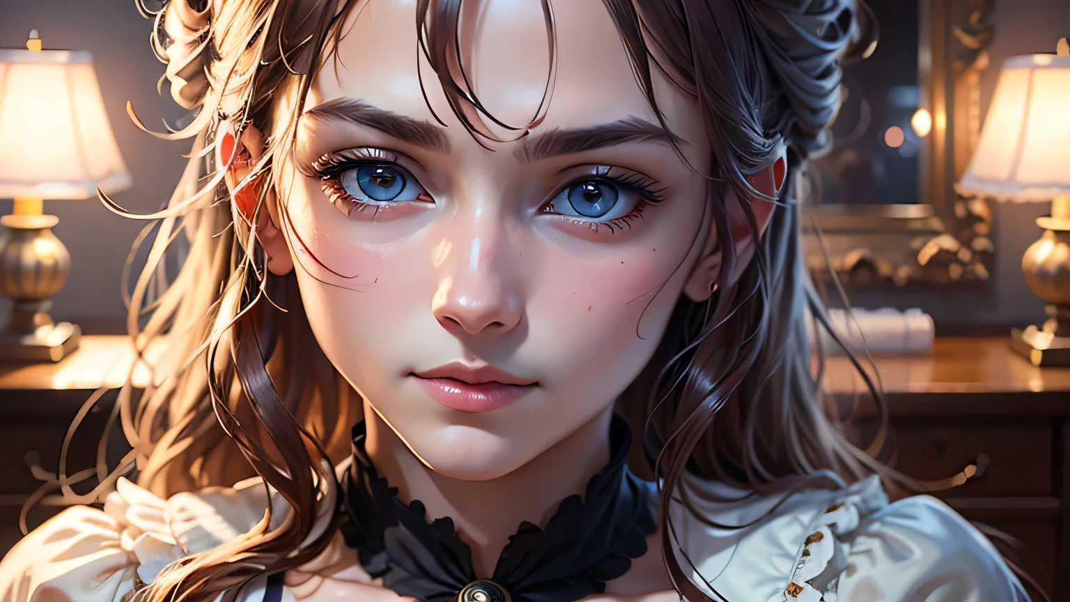 She welcomes you to her private sanctuary, masterpiece, best quality, 8k, closeup sultry look, seductive,