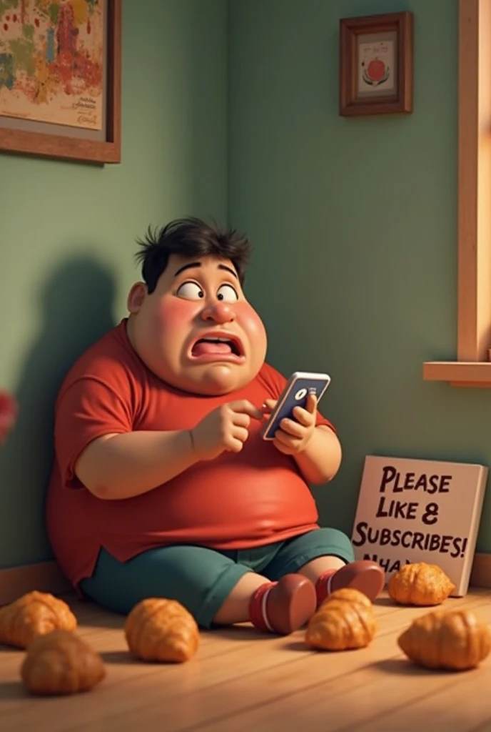 A chubby teenager sitting with a cell phone