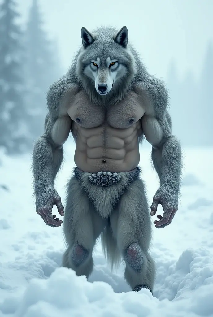 In the heart of the forest, a handsome wolf with white hair is depicted in an exquisitely detailed, high-definition image. With youthful vibrancy in his eyes, the young wolf's fur boasts a hyper-realistic representation of skin texture – each strand appearing lifelike and meticulously rendered. The image showcases the wolf's impressive anatomy, as strong muscles ripple beneath his tall, robust frame, and his sharp fangs glint menacingly in the side-lit cinematic scene. The wolf's wide chest heaves with breath as he exudes an air of confidence and ferocity, manifested in the intense, furious look on his face.