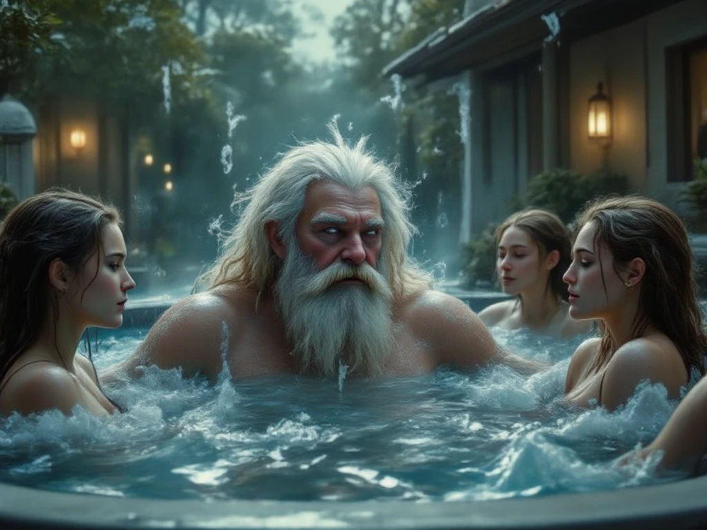 night,Japanese hot springs,muscle,独奏, thor,beard,Blonde,Long Hair,Taking a bath in a hot spring