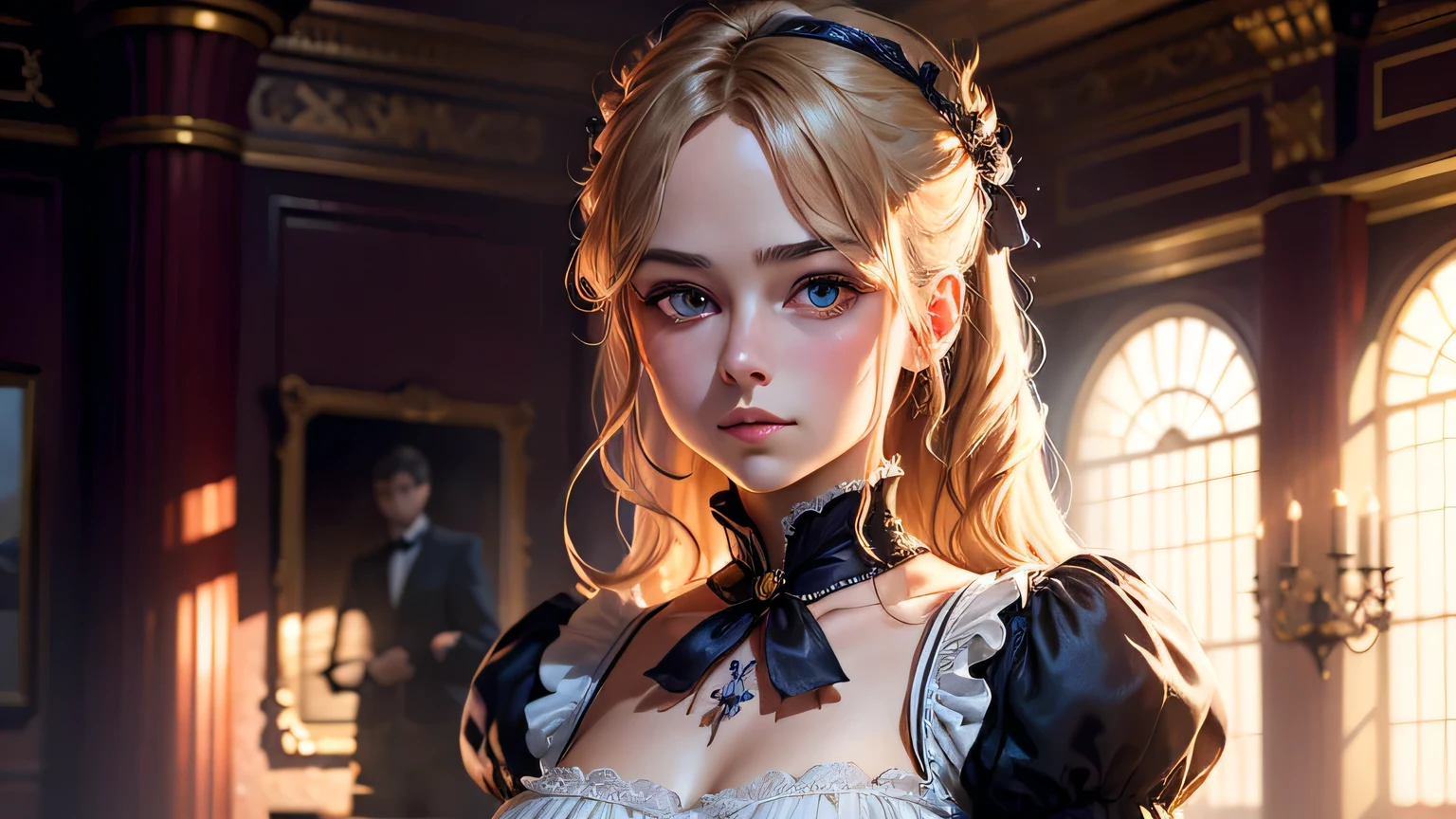 masterpiece, Highest quality, (8K wallpapers incorporating highly detailed CG), (Highest quality), (Best illustrations), (Best Shadow), (Stable Diffusion Model), Violet Evergarden, Sparkling, beautiful, victorian style bedroom, Dynamic Lighting, Written boundary depth、((Upper body portrait))、Upper body portrait