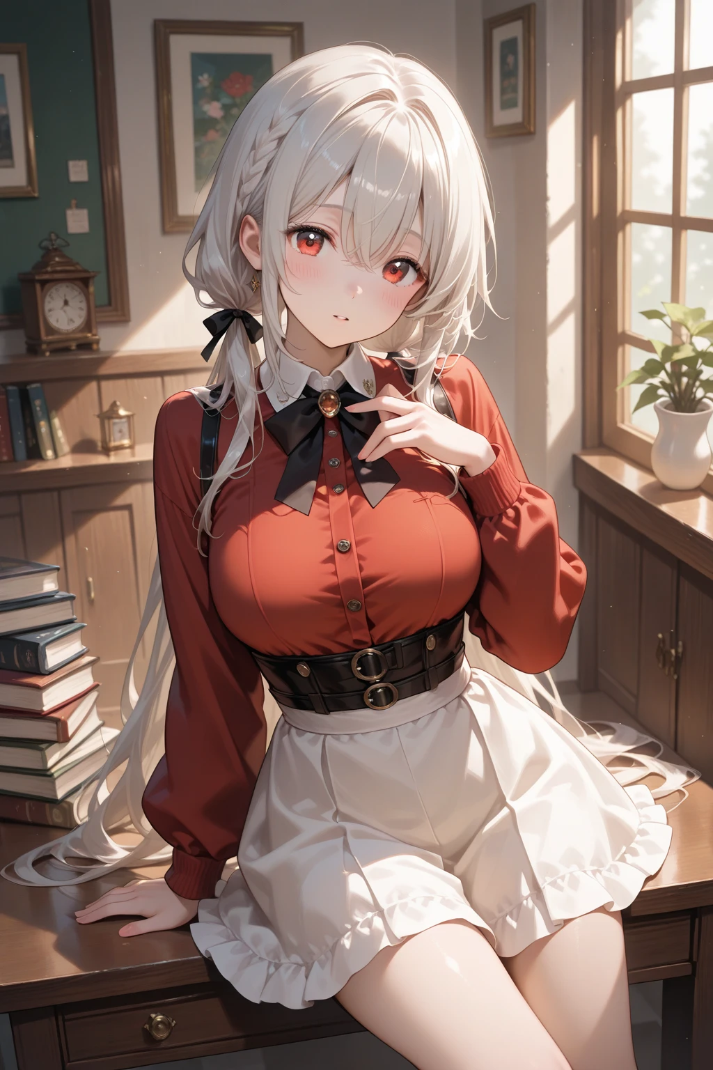 (Tabletop、8k、masterpiece、Highest quality)upon、((Half Up、))Cookie Hairpin、Brown eyes、Brown Hair、length、Fluffy hair、Red nails、apple earrings、Delicate eyes、Brown outerwear、Light brown sweater、((Scared))、(((cry)))、(missionary, 1boy, penis, lying, vaginal, pov, spread legs, sex, nsfw)、nose blush、steam, Shiny Hair、Very fine and beautiful bright eyes、Very detailed, clear and beautiful face, Awards, Anatomically correct、((missionary position,man on top, spread legs))