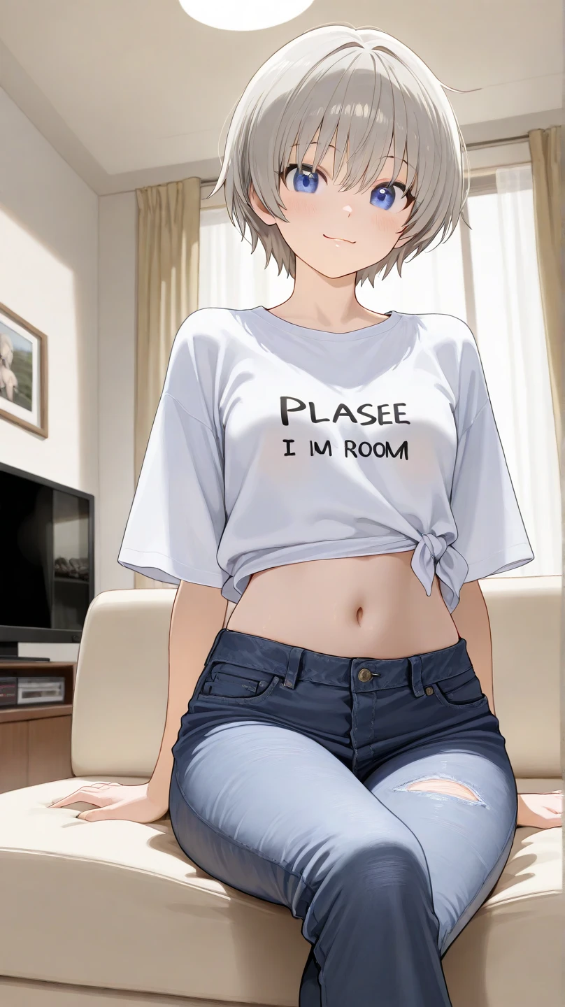 ((One Japan)), Cute Girls,  (14-year-old Japanese girl:1.2), (((pajamas), (White shirt), (Navy blue pleated shorts), (laying sideways), Facing the camera, perfection female form, perfection face, Glossy pink lips, Expressive eyes, eye shadow, eyeliner, (Huge natural breasts:1.3), (Narrow waist), light brown hair, (very short hair), , expressive hair, mole under eye, eyeball, (looking at viewer, upturned eyes, open mouth), teasing, spread open legs, laying on her bed, UHD, masterpiece, accurate, anatomically correct, textured skin, super detail, high details, high quality, best quality, asleep, sleeping, (bedroom), girl sleeping until noon,Tank top,Polyester shorts,closed eyes,open mouth,Drooling,She is lying in bed,Warm sunlight is shining through the window,nostalgic melancholic art, (middle small breasts)