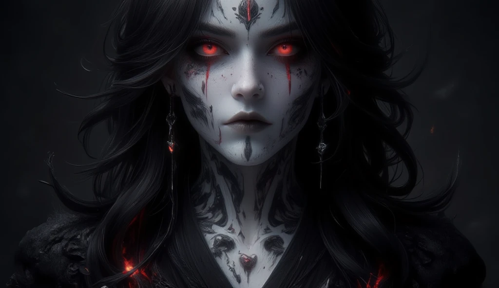 In Anime-art style, pixiv, masterpiece, 1 girl, (Close-up:1.1),Very Close to the Viewer( only half of the face is visible), soft lighting, Bloody sky, bloody environment, bloody rain, dark silhouettes, красный blood vibe, red vibe настроение, red like your blood, vampire life, Gothic, mysterious facial expressions, tattoos, aesthetics, rings and finger rings, web, head covered with dark cloth, Vampirism, на заднем фоне dark silhouettes, the character is closer to the viewer, видно только one eye, Focus on the character, Close-up, symbolism, a ritual, mirrors and paintings in the background, reflections, on the avatar, Dark art style, Blood runs down his face, portrait, leader, leads the concept, silhouettes behind, chaos, the weather is terrible, someone is spectating on her, DALLE, Close-up больших демонических глаз, сложные eyes, Unique Demon Ghouls, These images feature a dark, anime-style warrior with intricate tattoos and glowing red eyes, holding a blood-stained katana. The background includes a moonlit scene with shadowy samurai figures and a mysterious reaper, balanced to give equal focus to both the warrior and the background elements, creating a masterpiece, Digital art, city on the skyline, dark lighting, permission 1:1, blond hair, kimono, katana, Shanghai, nails painted black, in detail, moon and shadows, eyes, в eyesх отражение битвы, mysticism in the background, split personality, в eyesх готовится к битве, необычные eyes, scene, add more details, dark, fingers are proportional, serious look, holding a katana in his hands, only half of the face is visible, dystopia, night lighting, motion blur, красная и кровавая aesthetics, one eye, Close-up
