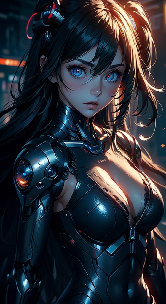 (((masterpiece, highest quality))),(((solo:1.2))),(((1girl:1.2))),32k wallpaper, very detailed,(((((portfolio))))),(((((Close-up))))),(((((bust up))))),((((((more various angle)))))),(((highlight))),(((((heterochromia))))),(((complete. detailed face))),((((Extremely talented)))),(((((most complicated machine))))),(((genius mechanic))),((Overall colorfully)),(((cyborg))),(((cleavage))),(((gradient))),(((Provocative attitude))),(cyberpunk)