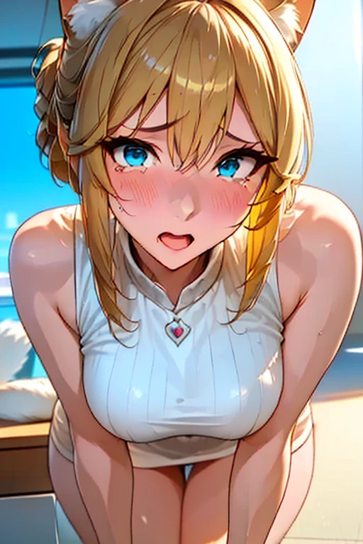 nsfw:1.2,prison,blonde,Braid,blue eyes,Big Breasts,blush,Sweat,Sloppy face,light purple leotard,Super High Leg Cut,barefoot,Face down,Lying down,Sticking out tongue,saliva,looks happy,tickle,joy,shy,tears,Ahegao:1.5,Overflowing Sex Fluids、((vagina、SEX、1 Strong Man))、Penis insertion、Dynamic pose、Roll one's eyes、Nipple protrusionissionary position, spread legs:1.5, legs up:1.2))、bangs、Lying on your back:1.5