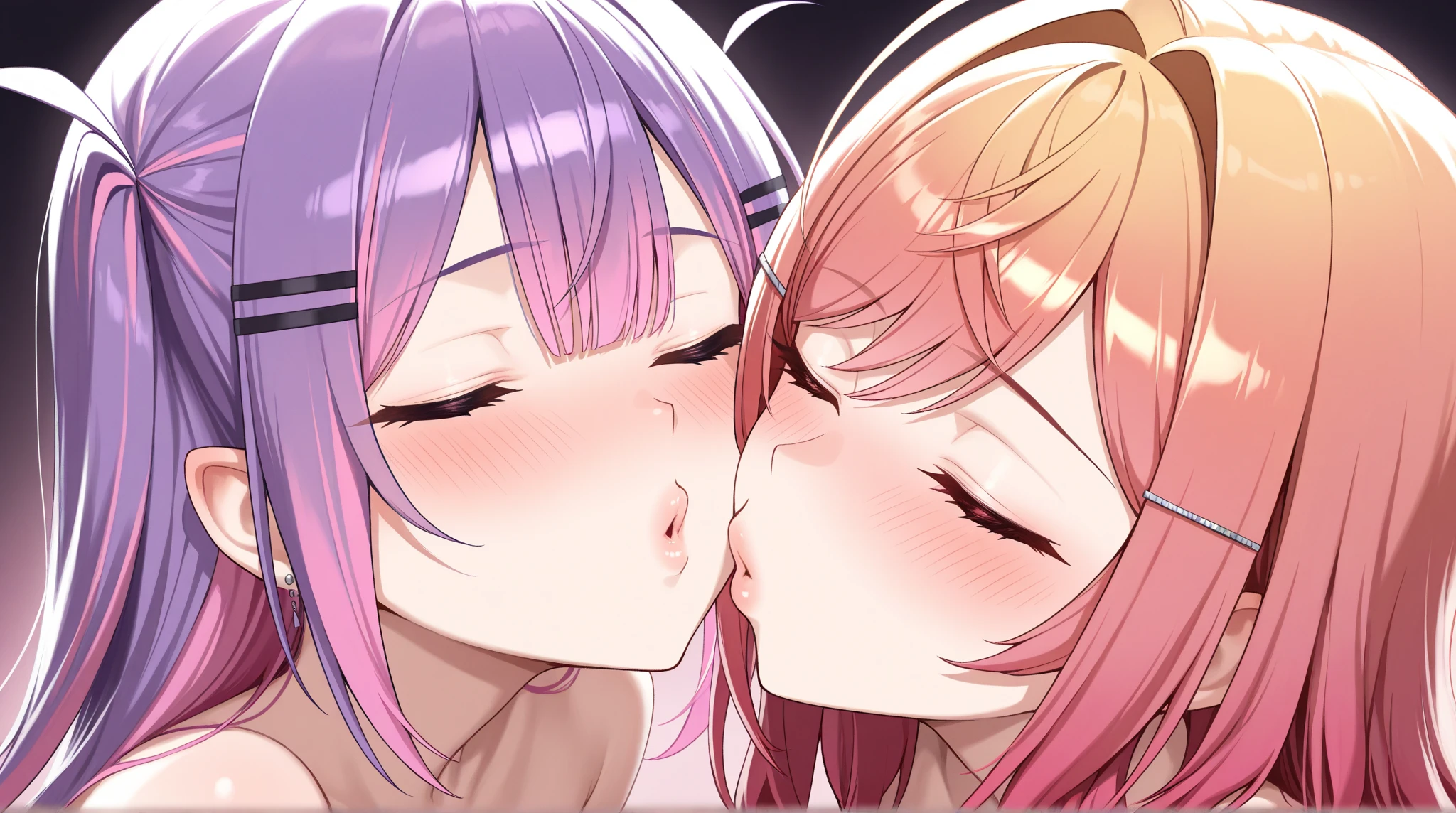 two naked girls yuri tongue out saliva after kiss