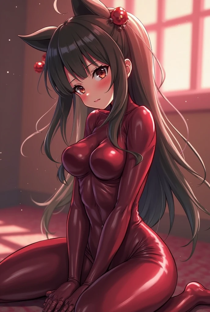 score_9, score_8_up, score_7_up, ((best quality)), ((masterpiece)), (detailed), perfect face, 1 girl, nsfw, colored latex clothing, exposed hips, exposed shoulders, thighhighs, smug face, twintail hairstyle, sexy gesture, indoor, near a bed