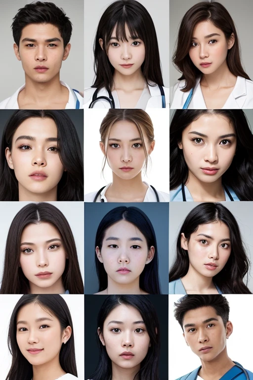 Realistic beautiful doctor、Stunning beauty、Doctor&#39;s white coat, Collared shirt、(Top quality、8K、32k、masterpiece、north african trade zone:1.3)、Ultra-high resolution,(realism:1.4),Original Photography, Delicate face,,beautiful hair, ((Doctor style))，((Leg length)), （Thigh gap：1.5）， Black tight skirt、 Natural Makeup,, Plump large breasts、In the hospital, Detailed background, Perfect lighting, Depth of Field, Beautiful shadow gradient,Stethoscope ,